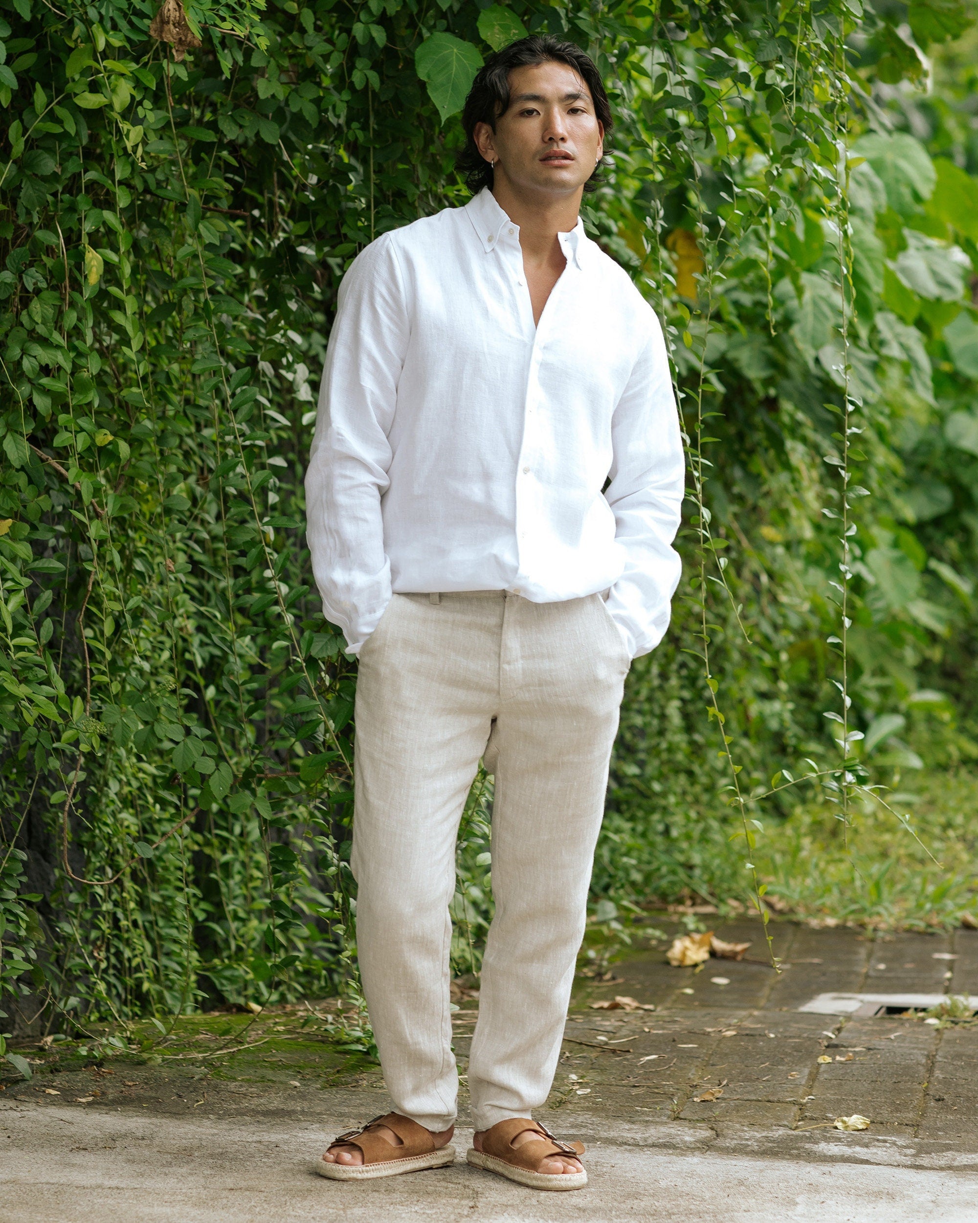 Natural Linen Pants for Men - Soft Relaxed Fit Trousers - Casual Travel Pants - Beach Wedding Outfit - Sustainable Menswear SOGLIO