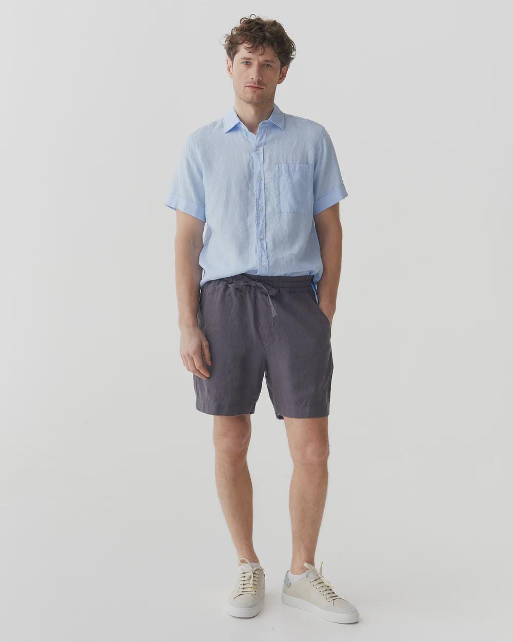 Mens Linen Shorts - Black Drawstring Shorts with Relaxed Fit - Lightweight Ethical Vacation Clothing - Breathable Outfit, Look STOWE