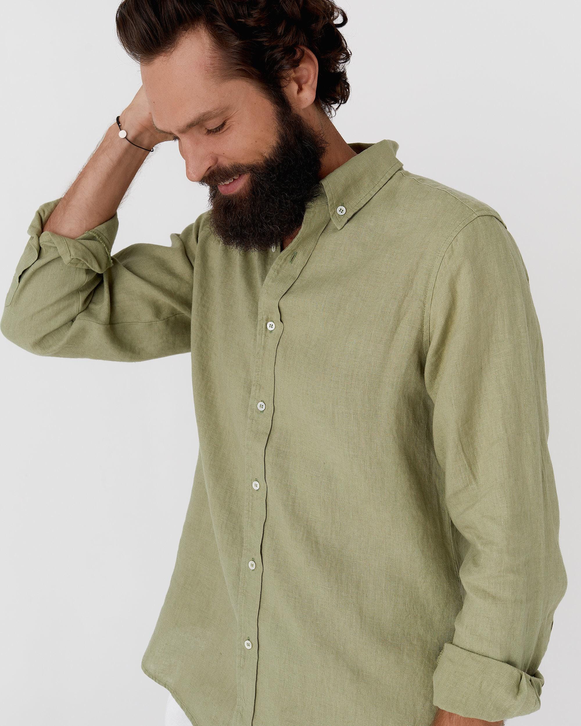 Sage Green Linen Shirt for Men - Long Sleeve Lightweight Button Down Shirt - Relaxed Fit Shirt - Natural Style SINTRA
