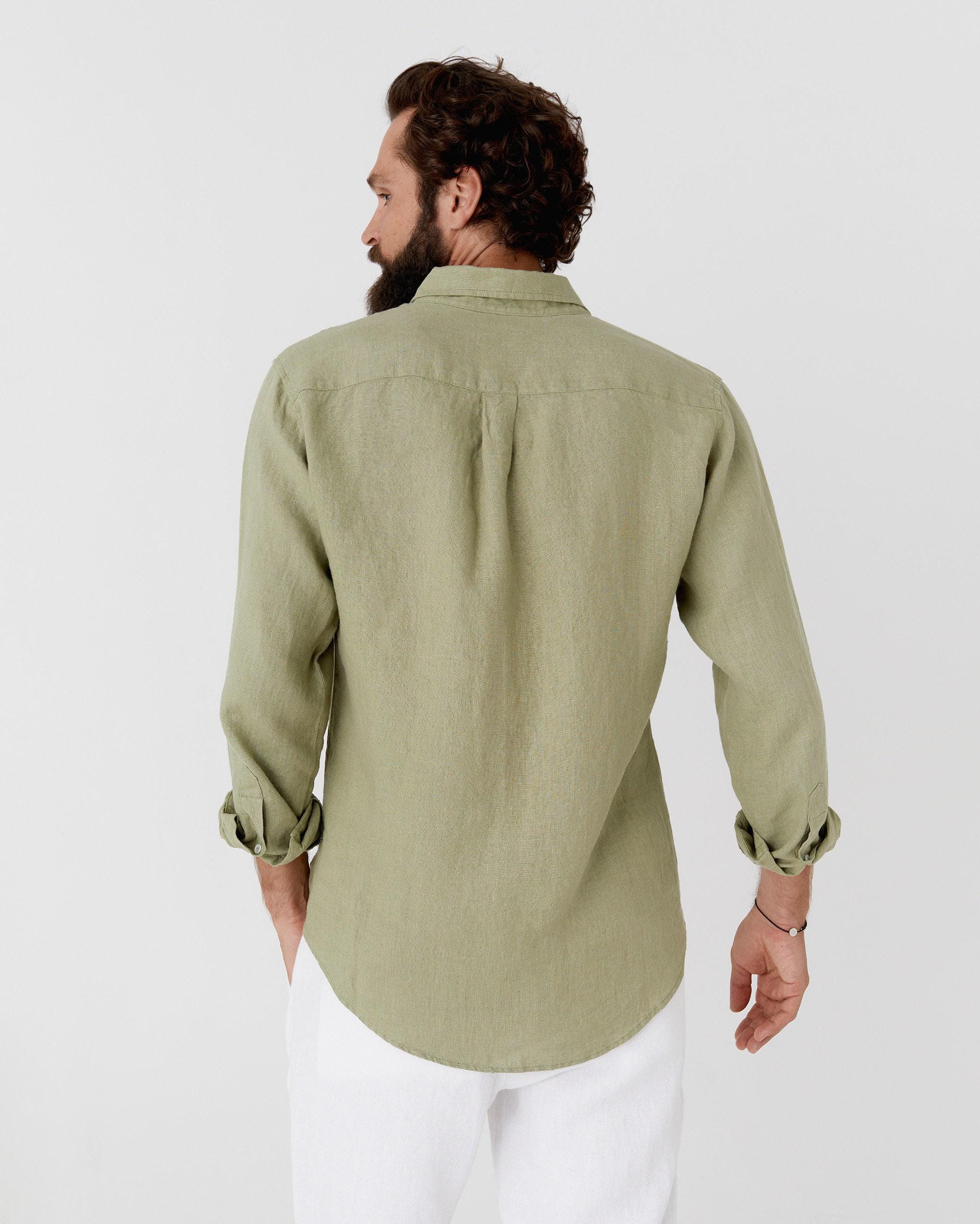 Sage Green Linen Shirt for Men - Long Sleeve Lightweight Button Down Shirt - Relaxed Fit Shirt - Natural Style SINTRA