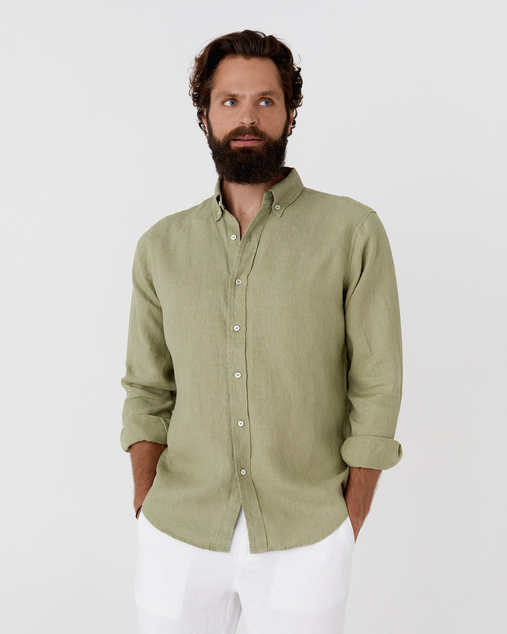 Mens Linen Shirt - Blue Striped Long Sleeve Shirt - Lightweight Linen Shirt - Relaxed Fit Button Down Shirt - SINTRA