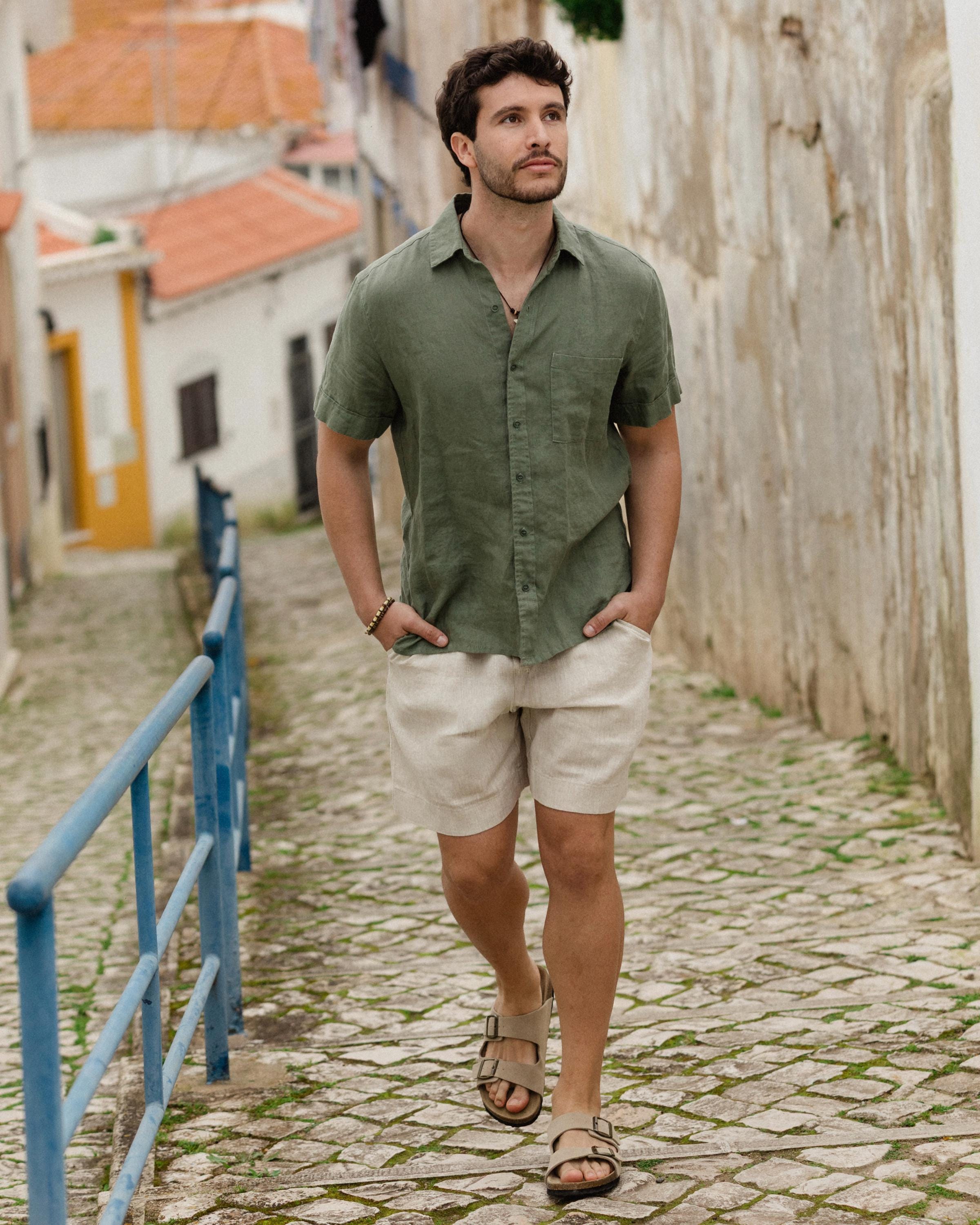 Mens Linen Shorts - Natural Melange Drawstring Shorts with Relaxed Fit - Breathable Ethical Clothing - Lightweight Outfit STOWE